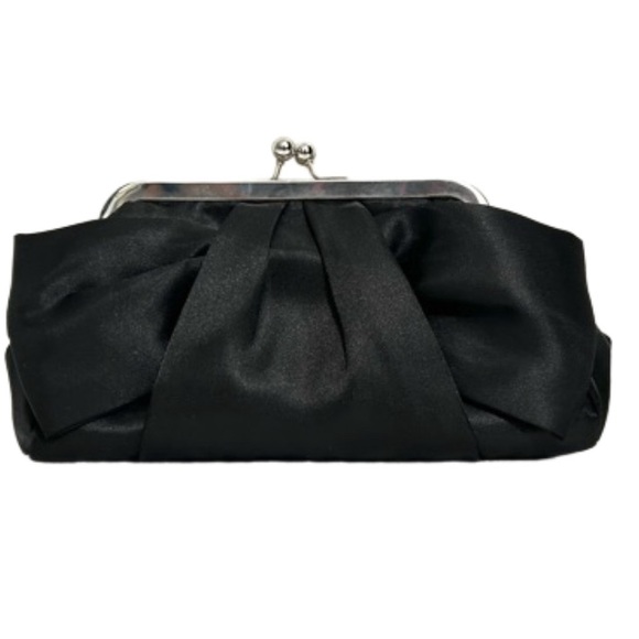 Unforgettable Moments Black Satin‎ With Bow Formal Clutch Handbag - Picture 1 of 4